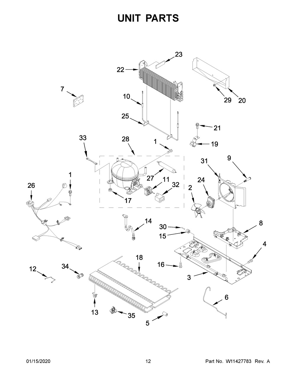 Unit Parts Diagram and Parts List for  Whirlpool Refrigerator
