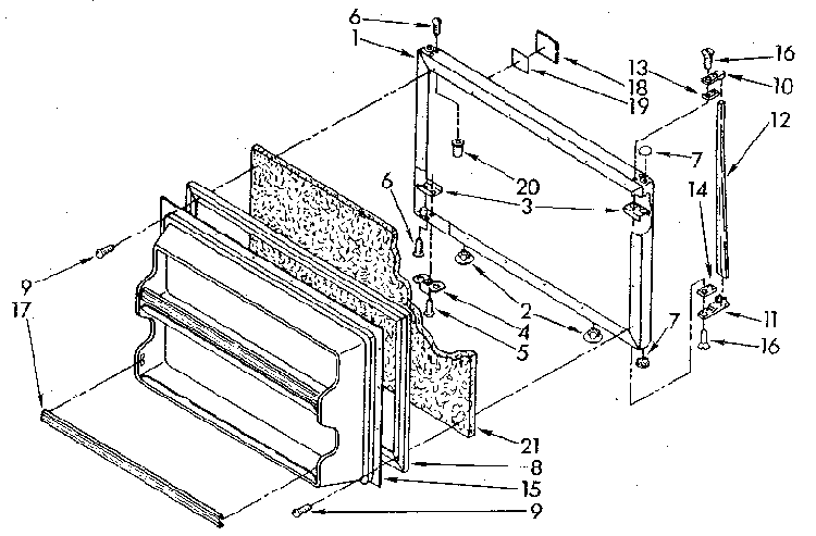 Freezer Door Diagram and Parts List for ET18NKXSM02  Whirlpool Refrigerator