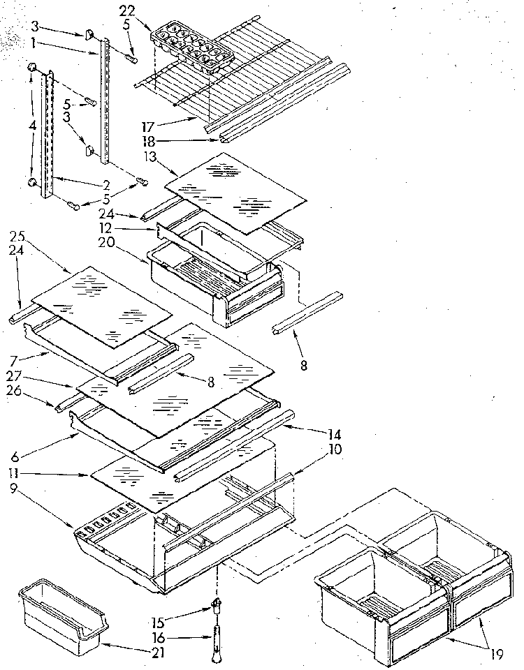 Shelf Diagram and Parts List for ET18GKXSG03  Whirlpool Refrigerator