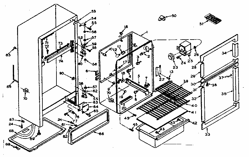 Refrigerator Cabinet Diagram and Parts List for 106U12DL  Kenmore Refrigerator