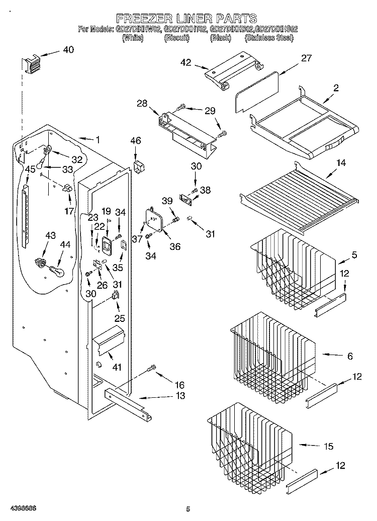 FREEZER LINER Diagram and Parts List for GD27DIXHS02  Whirlpool Refrigerator
