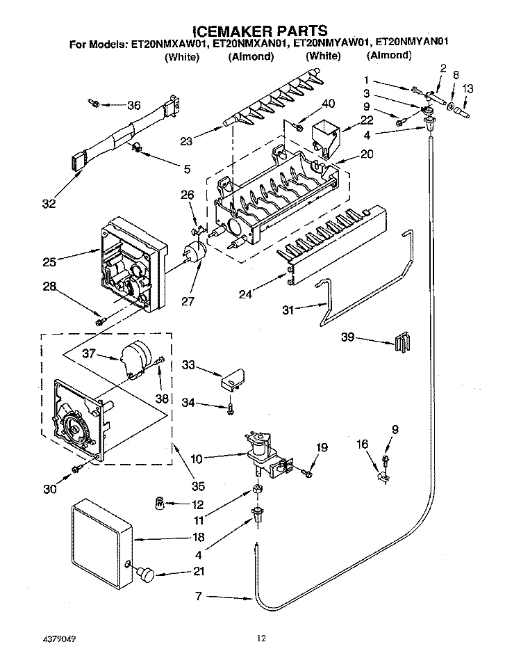 ICEMAKER, LIT/OPTIONAL Diagram and Parts List for ET20NMXAN01  Whirlpool Refrigerator