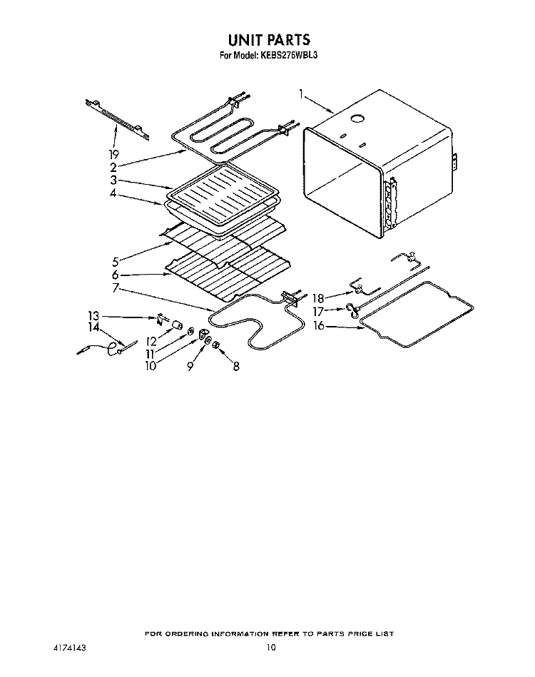 UNIT Diagram and Parts List for KEBS276WBL3  KitchenAid Wall Oven