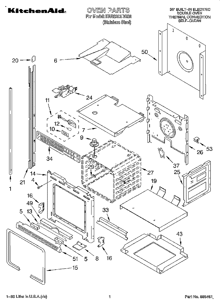 OVEN Diagram and Parts List for KEBS208DSS6  KitchenAid Wall Oven