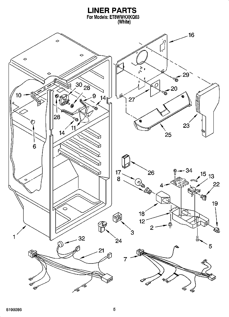 LINER PARTS Diagram and Parts List for ET8WWKXKQ03  Whirlpool Refrigerator