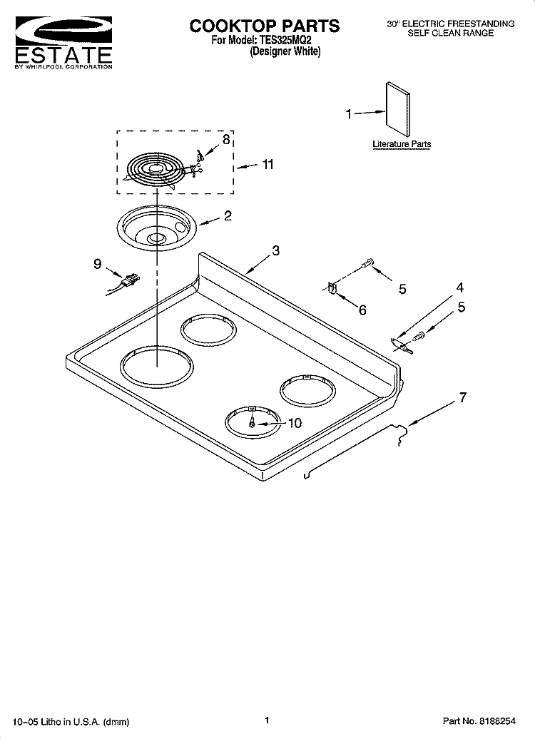 COOKTOP PARTS Diagram and Parts List for TES325MQ2  Estate Range