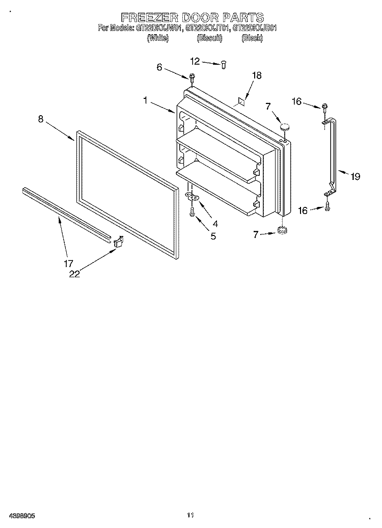 FREEZER DOOR, OPTIONAL Diagram and Parts List for GT22DKXJW01  Whirlpool Refrigerator