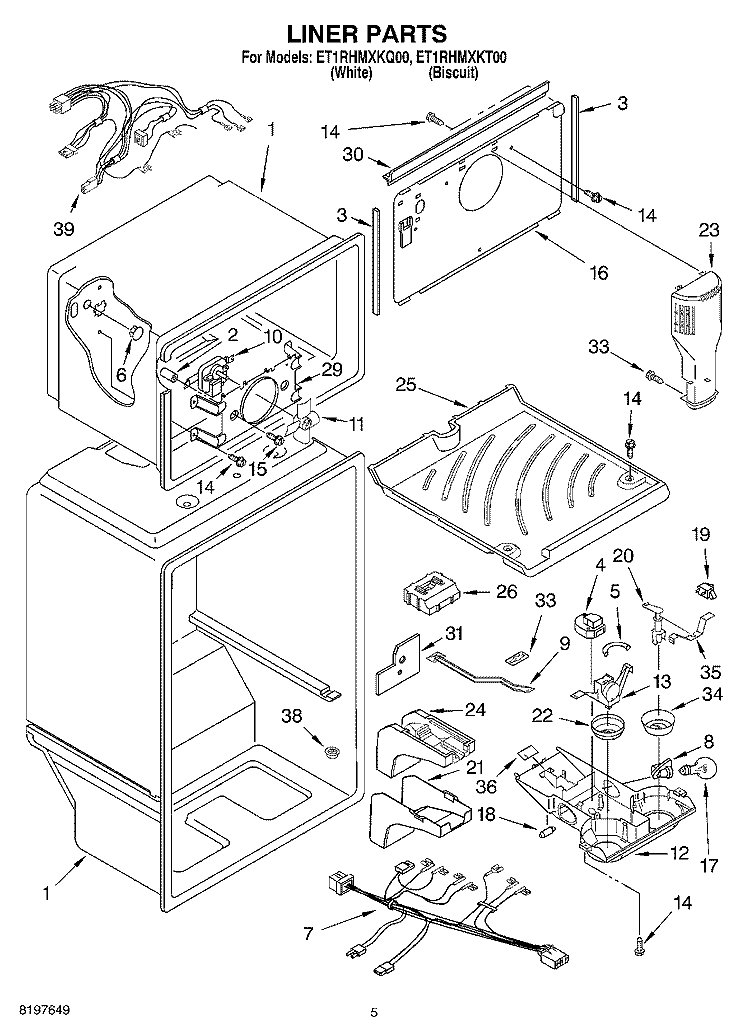 LINER Diagram and Parts List for ET1RHMXKQ00  Whirlpool Refrigerator