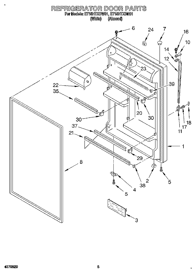 REFRIGERATOR DOOR Diagram and Parts List for ET18HTXDW01  Whirlpool Refrigerator