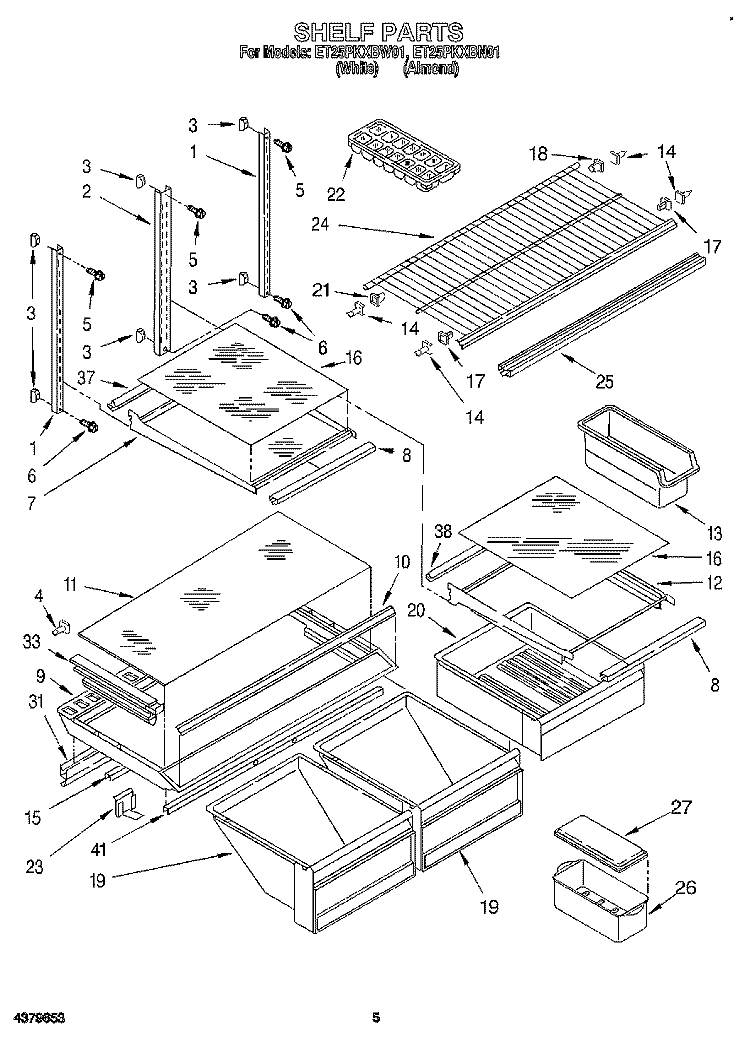 SHELF, LIT/OPTIONAL Diagram and Parts List for ET25PKXBW01  Whirlpool Refrigerator