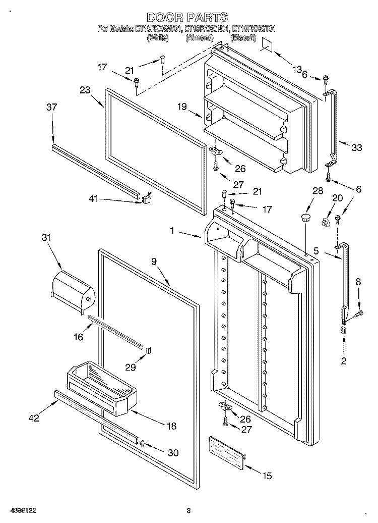 DOOR Diagram and Parts List for ET18PKXGW01  Whirlpool Refrigerator