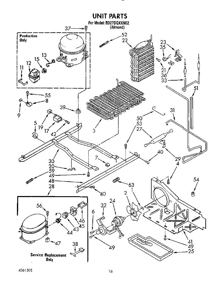 UNIT Diagram and Parts List for ED27DQXXN02  Whirlpool Refrigerator