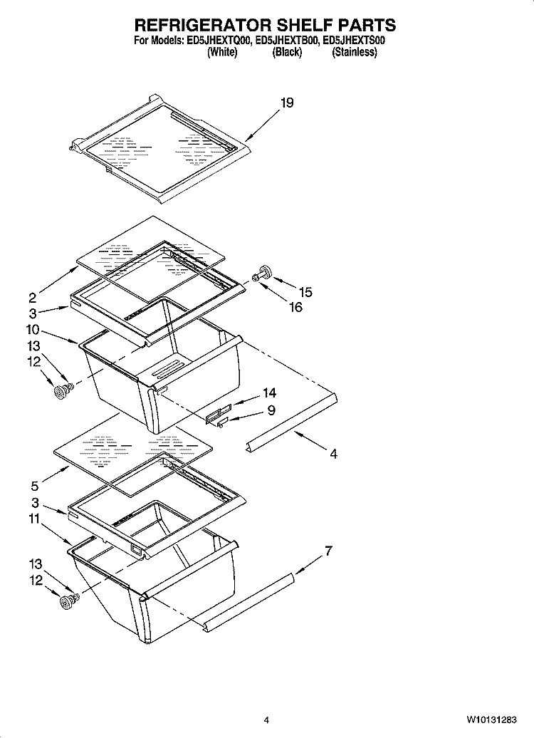 REFRIGERATOR SHELF PARTS Diagram and Parts List for  Whirlpool Refrigerator