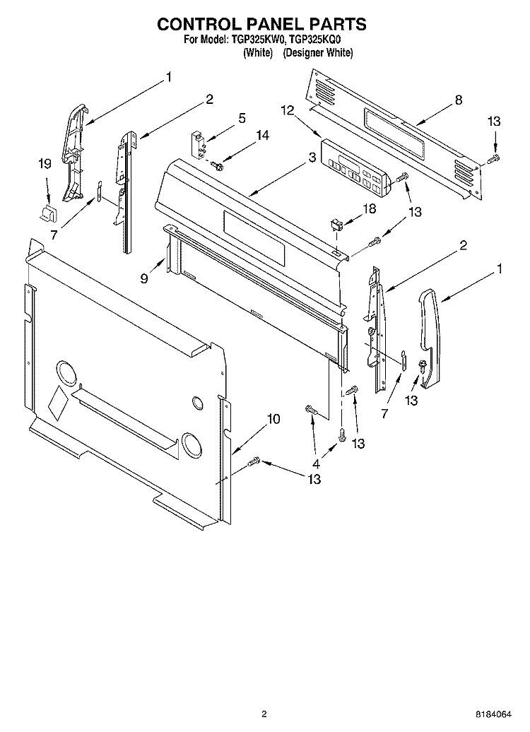 CONTROL PANEL Diagram and Parts List for TGP325KW0  Estate Range