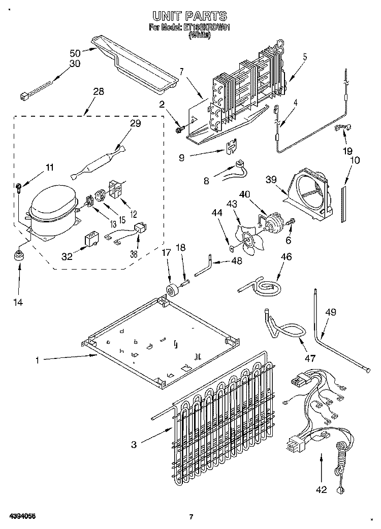 UNIT Diagram and Parts List for ET18SKRDW01  Whirlpool Refrigerator