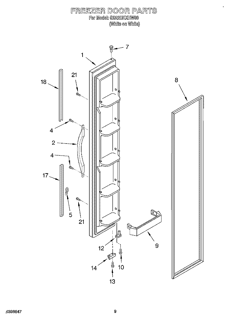 FREEZER DOOR Diagram and Parts List for GD22DKXHW00  Whirlpool Refrigerator