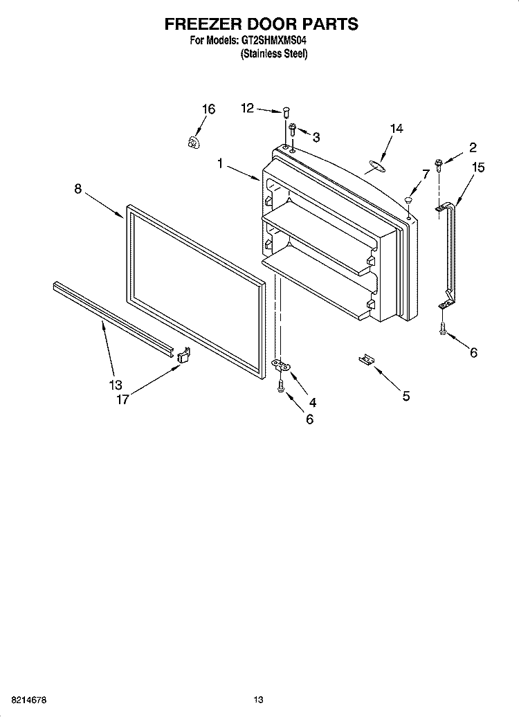 FREEZER DOOR PARTS Diagram and Parts List for GT2SHMXMS04  Whirlpool Refrigerator