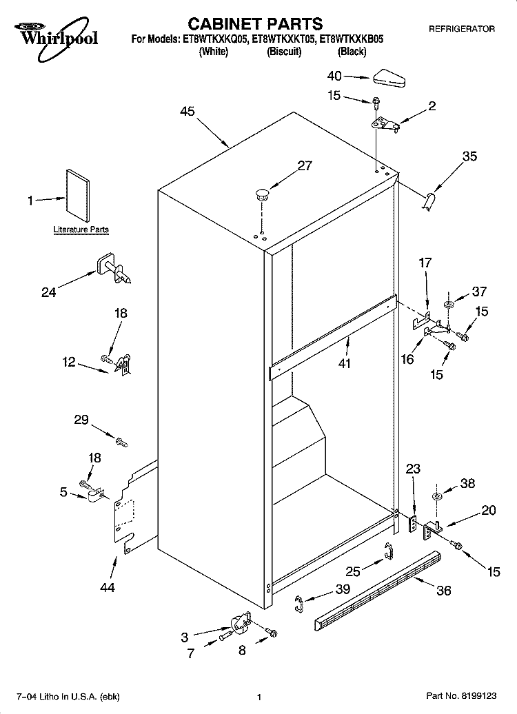CABINET PARTS Diagram and Parts List for ET8WTKXKQ05  Whirlpool Refrigerator