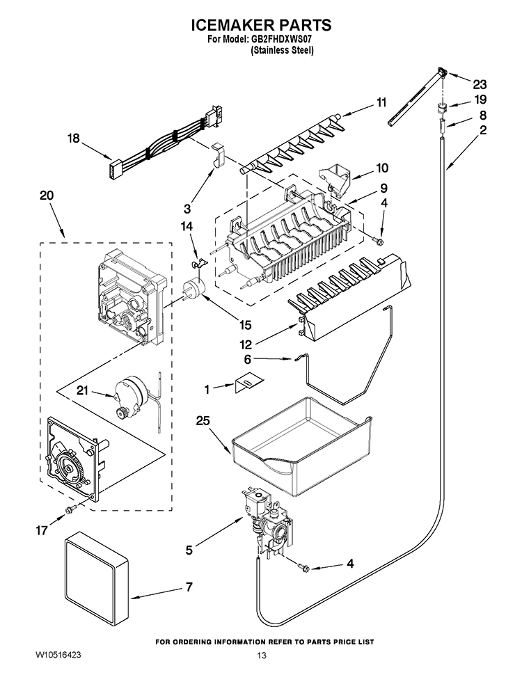 ICEMAKER PARTS Diagram and Parts List for GB2FHDXWS07  Whirlpool Refrigerator