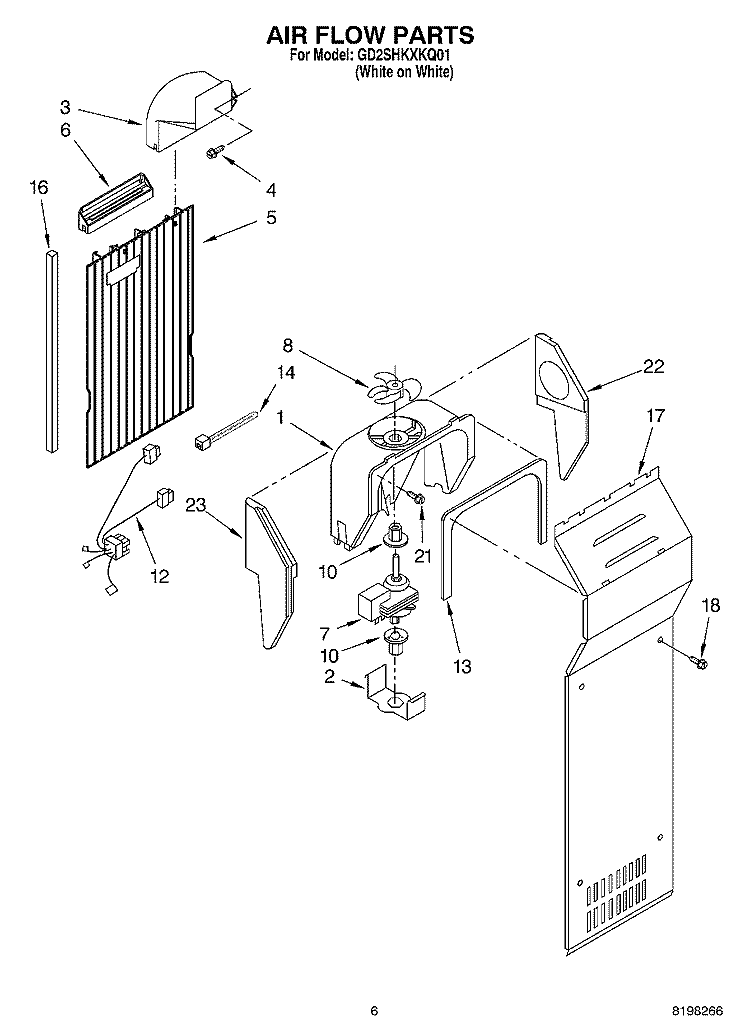 AIR FLOW Diagram and Parts List for GD2SHKXKQ01  Whirlpool Refrigerator