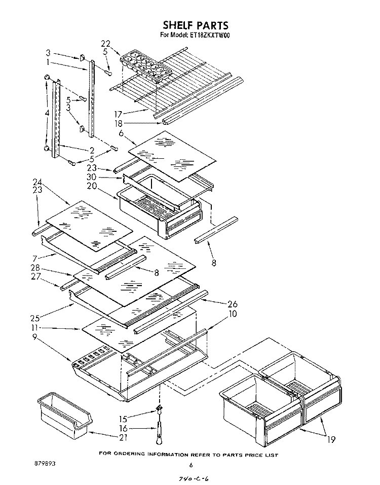 SHELF Diagram and Parts List for ET18ZKXTW00  Whirlpool Refrigerator