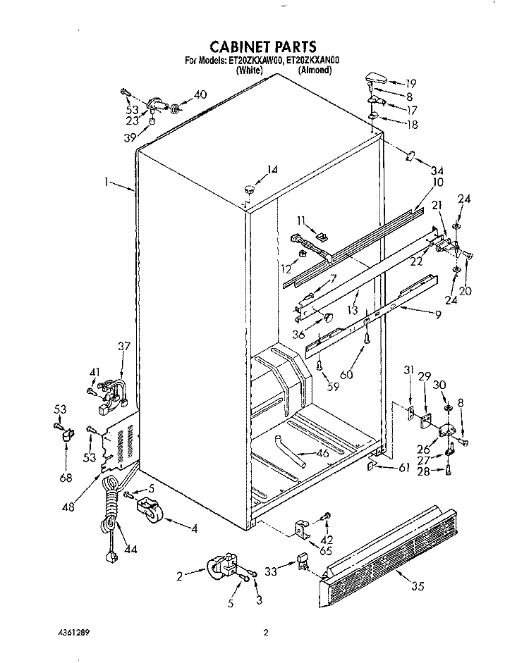 CABINET Diagram and Parts List for ET20ZKXAN00  Whirlpool Refrigerator