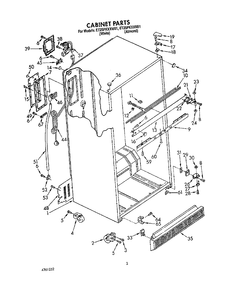 CABINET Diagram and Parts List for ET25PKXXN01  Whirlpool Refrigerator