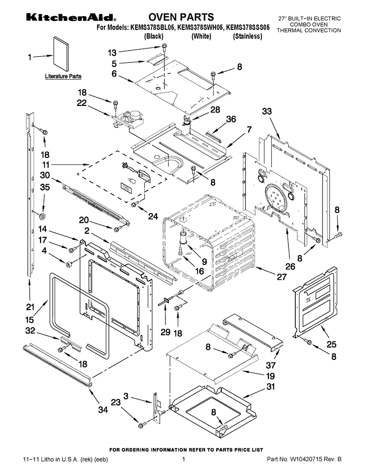 OVEN PARTS Diagram and Parts List for  KitchenAid Microwave Oven Combo