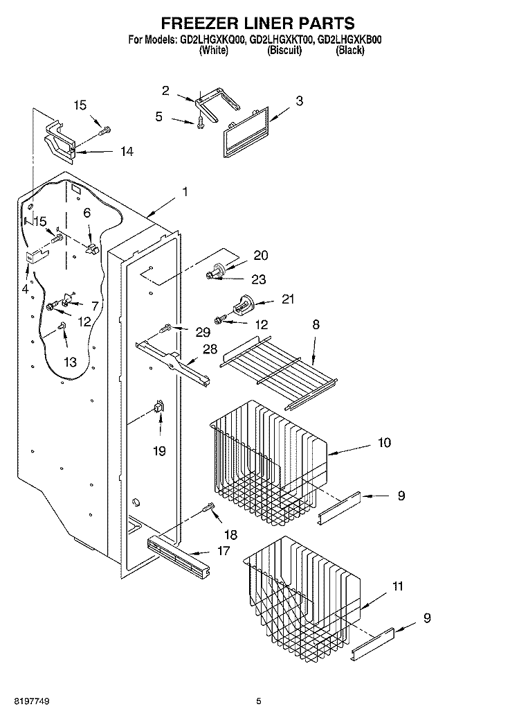 FREEZER LINER Diagram and Parts List for GD2LHGXKT00  Whirlpool Refrigerator