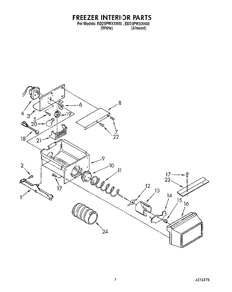 FREEZER INTERIOR Diagram and Parts List for ED25PWXXN00  Whirlpool Refrigerator
