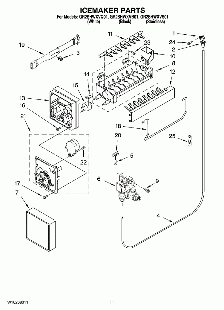 ICEMAKER PARTS Diagram and Parts List for GR2SHWXVB01  Whirlpool Refrigerator