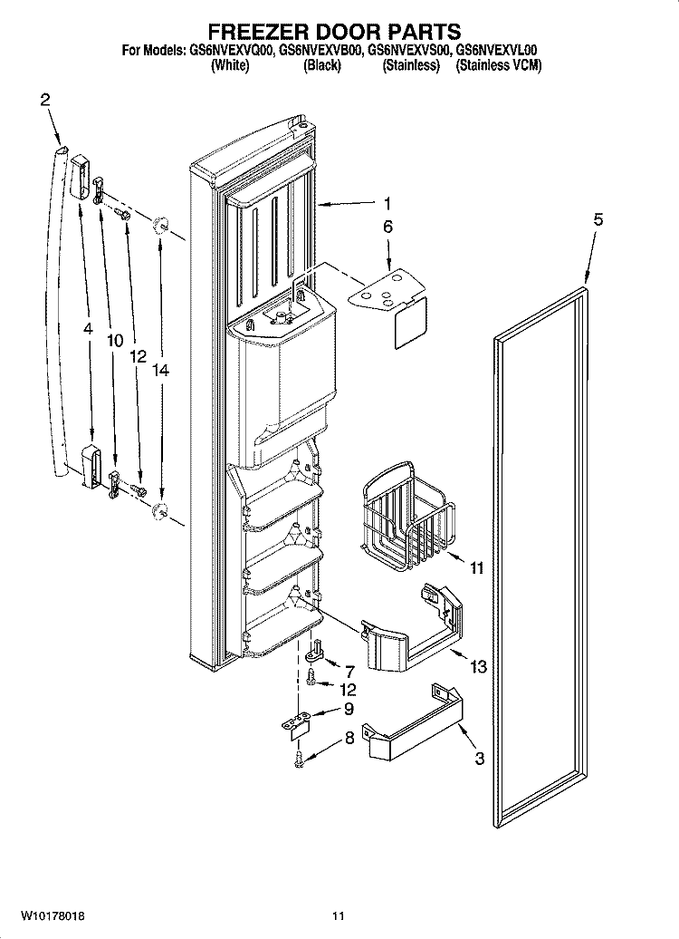 FREEZER DOOR PARTS Diagram and Parts List for GS6NVEXVS00  Whirlpool Refrigerator