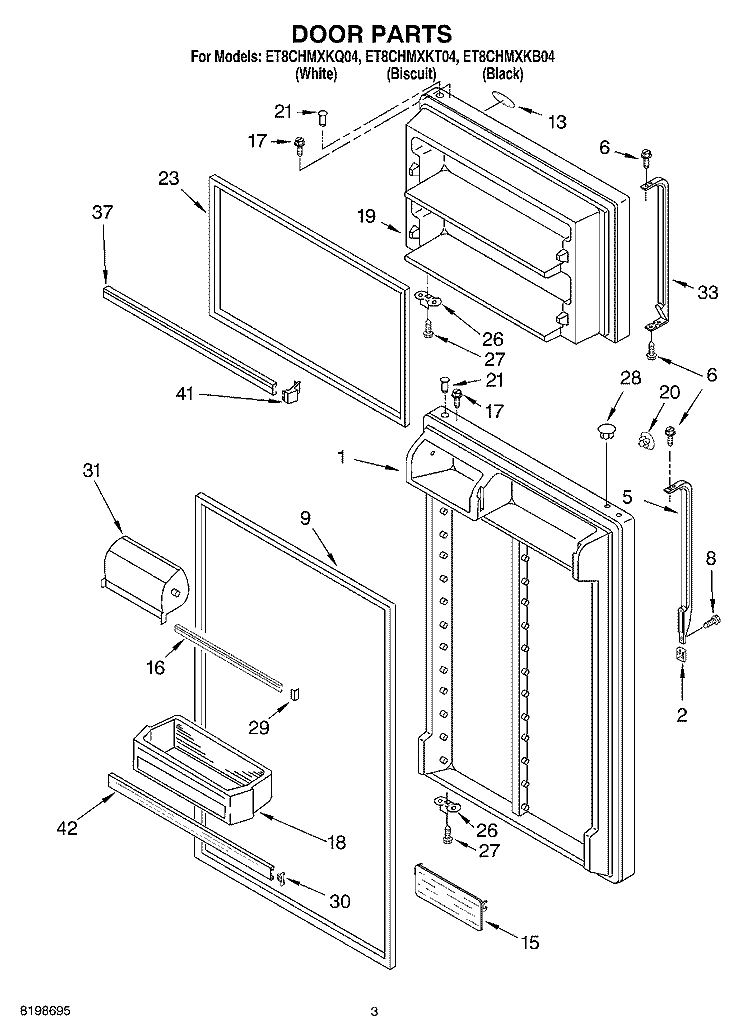 DOOR PARTS Diagram and Parts List for ET8CHMXKB04  Whirlpool Refrigerator
