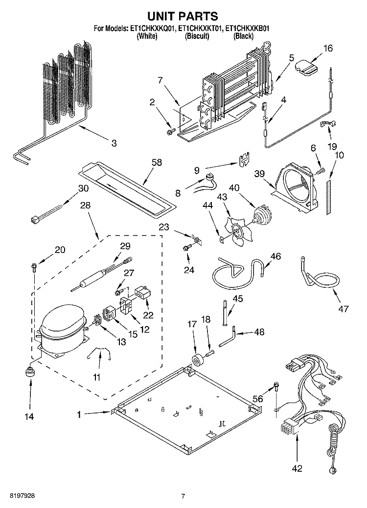UNIT Diagram and Parts List for ET1CHKXKT01  Whirlpool Refrigerator