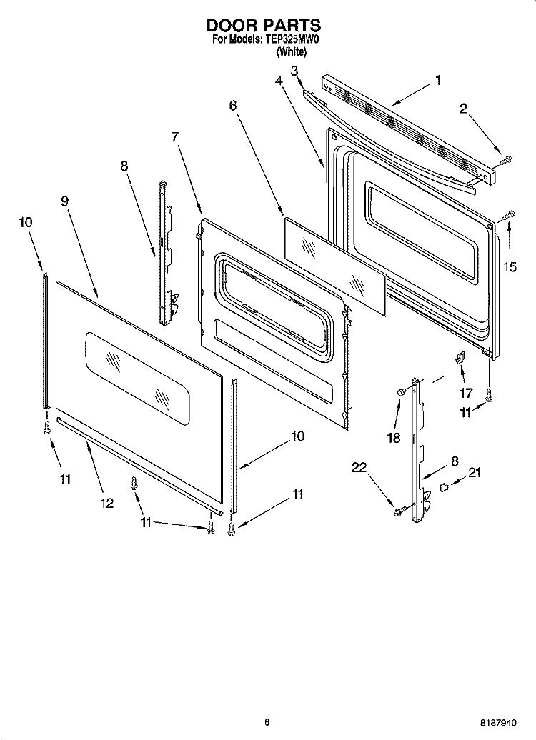 DOOR PARTS, MISCELLANEOUS PARTS Diagram and Parts List for TEP325MW0  Estate Range