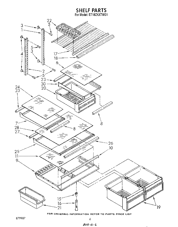 SHELF Diagram and Parts List for ET18ZKXTM01  Whirlpool Refrigerator