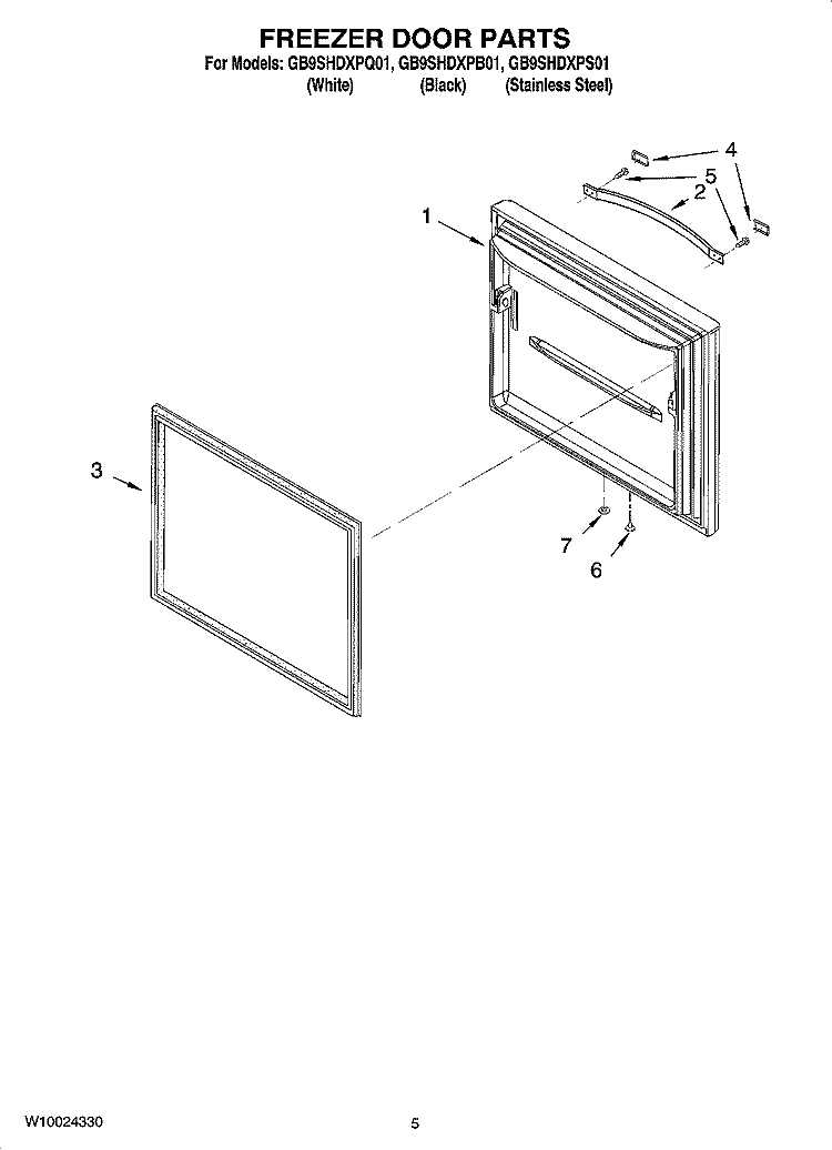 FREEZER DOOR PARTS Diagram and Parts List for GB9SHDXPB01  Whirlpool Refrigerator