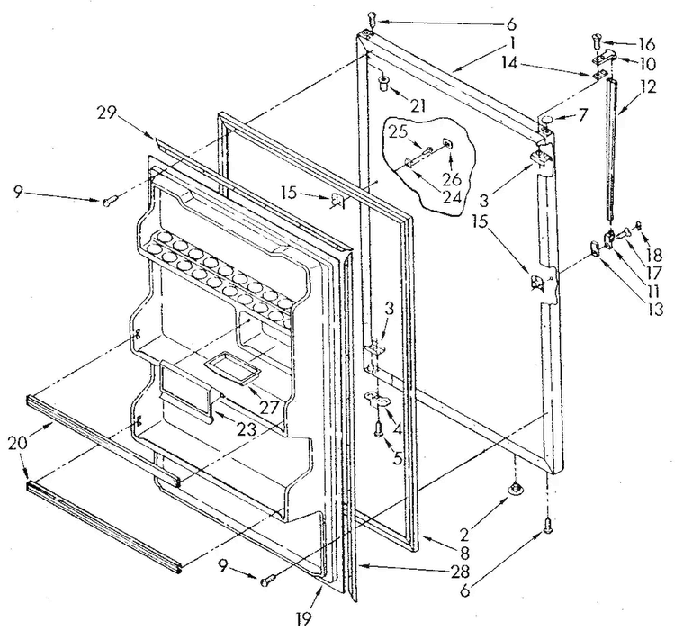 Refrigerator Door Diagram and Parts List for ET18JKXSF05  Whirlpool Refrigerator