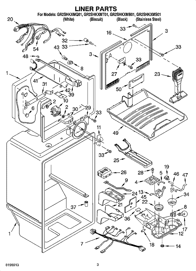 LINER PARTS Diagram and Parts List for GR2SHKXMT01  Whirlpool Refrigerator