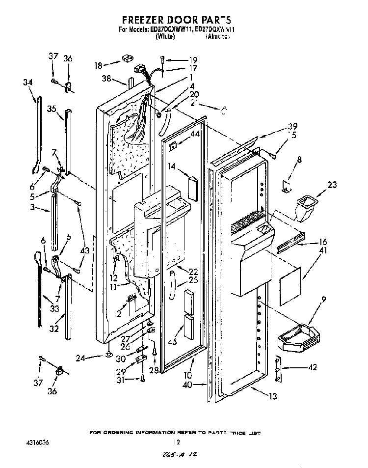Freezer Door Diagram and Parts List for ED27DQZWN11  Whirlpool Refrigerator