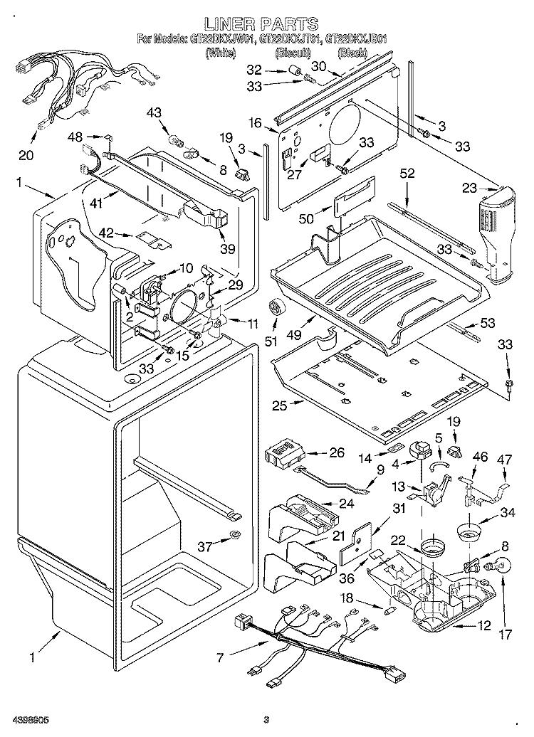 LINER Diagram and Parts List for GT22DKXJW01  Whirlpool Refrigerator