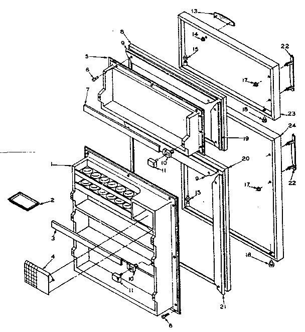Door Parts Diagram and Parts List for 106U14D  Kenmore Refrigerator