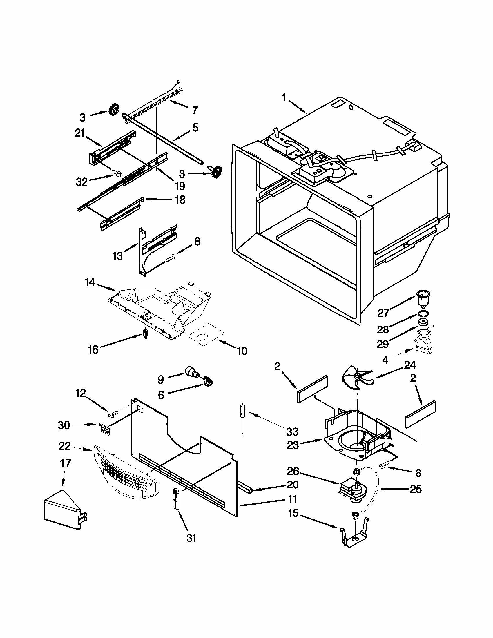 Freezer Liner Parts Diagram and Parts List for GB9FHDXWS09  Whirlpool Refrigerator