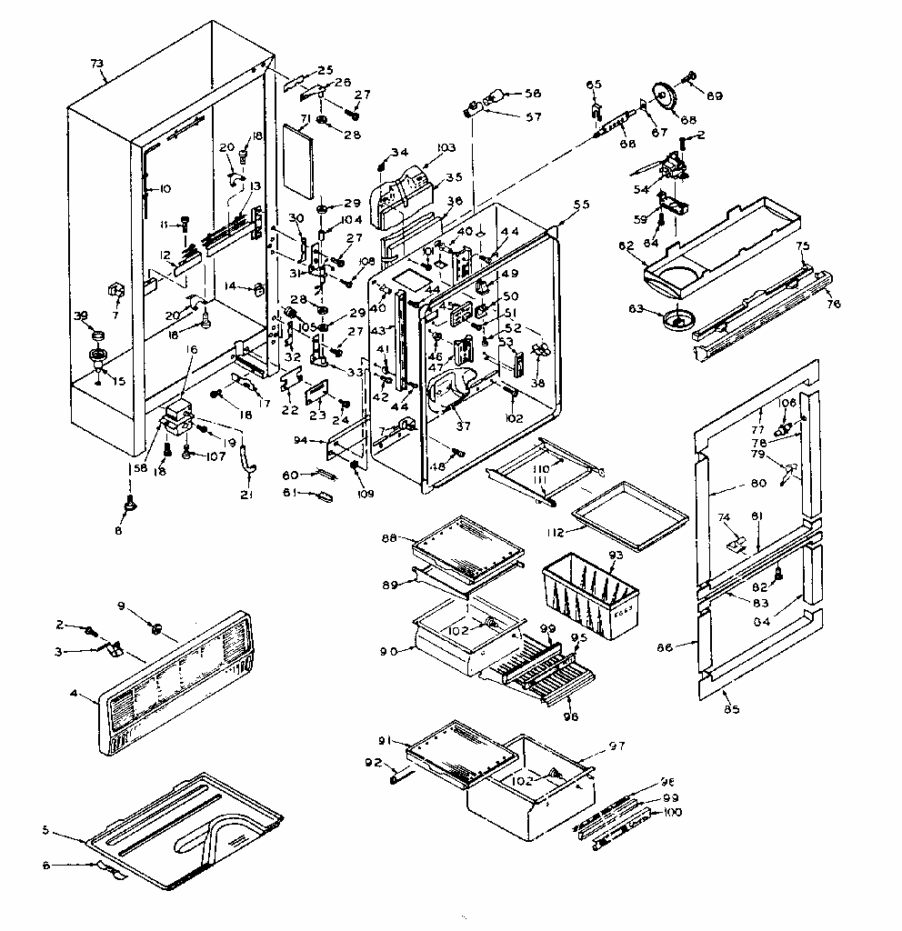 Cabinet Parts Diagram and Parts List for 106W16G5  Kenmore Refrigerator