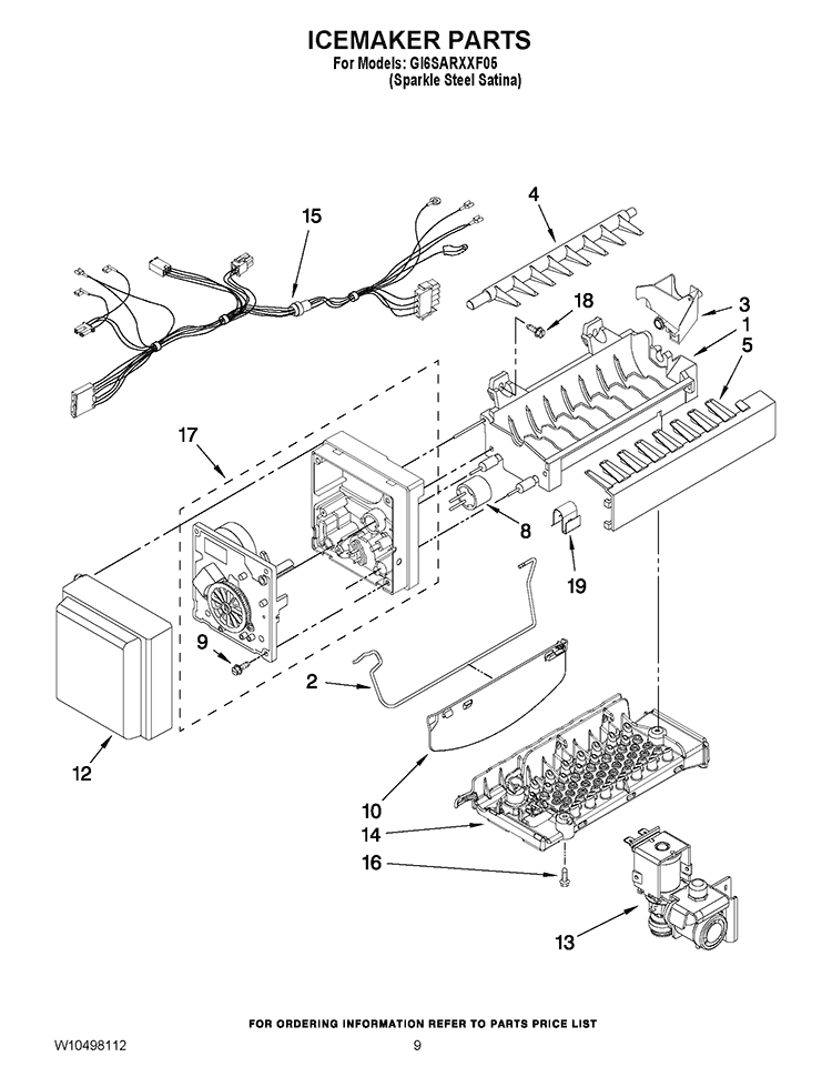ICEMAKER PARTS Diagram and Parts List for GI6SARXXF05  Whirlpool Refrigerator