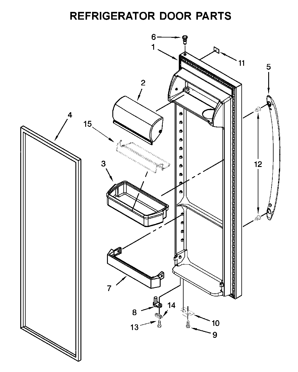 Refrigerator door parts Diagram and Parts List for  Whirlpool Refrigerator