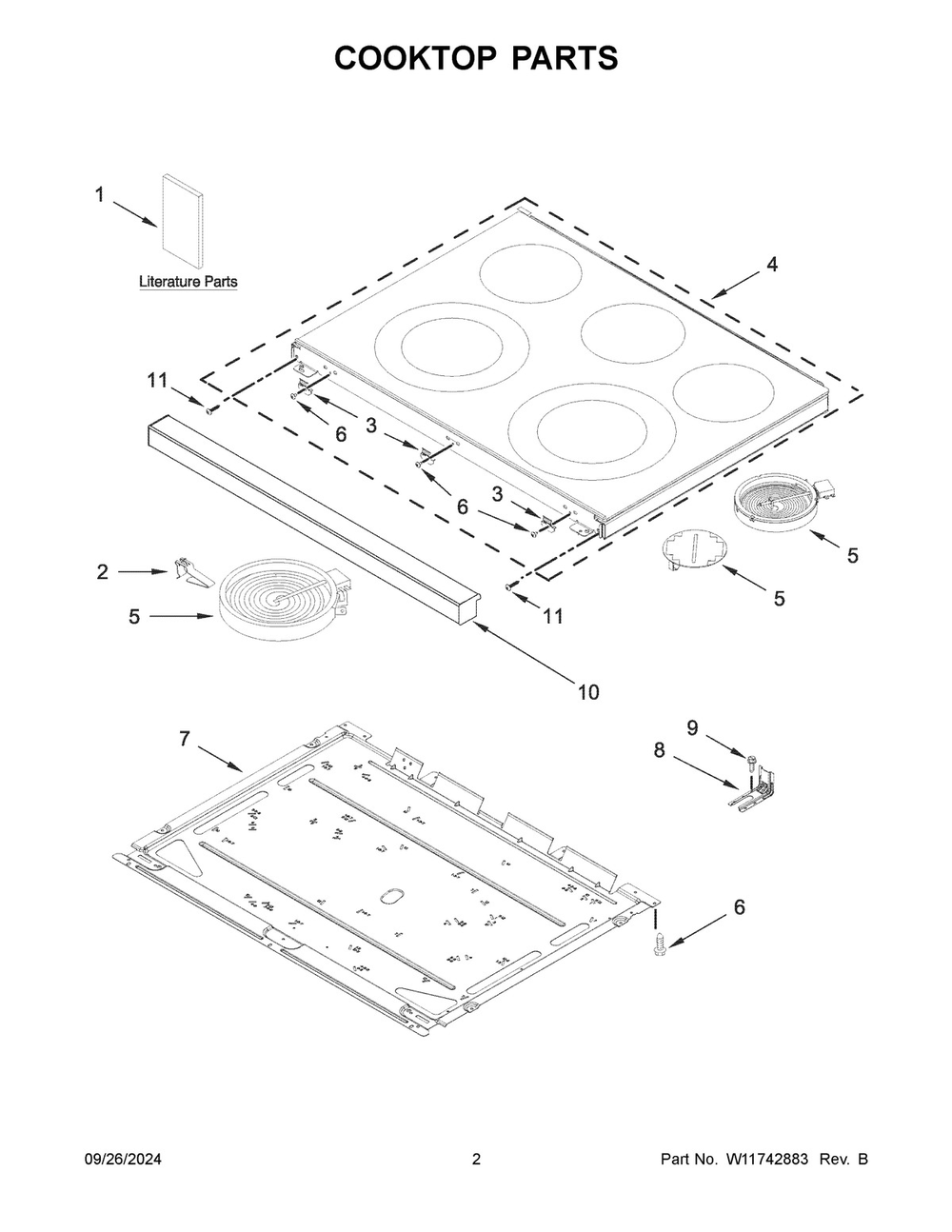 02 - Cooktop Parts Diagram and Parts List for  Whirlpool Range