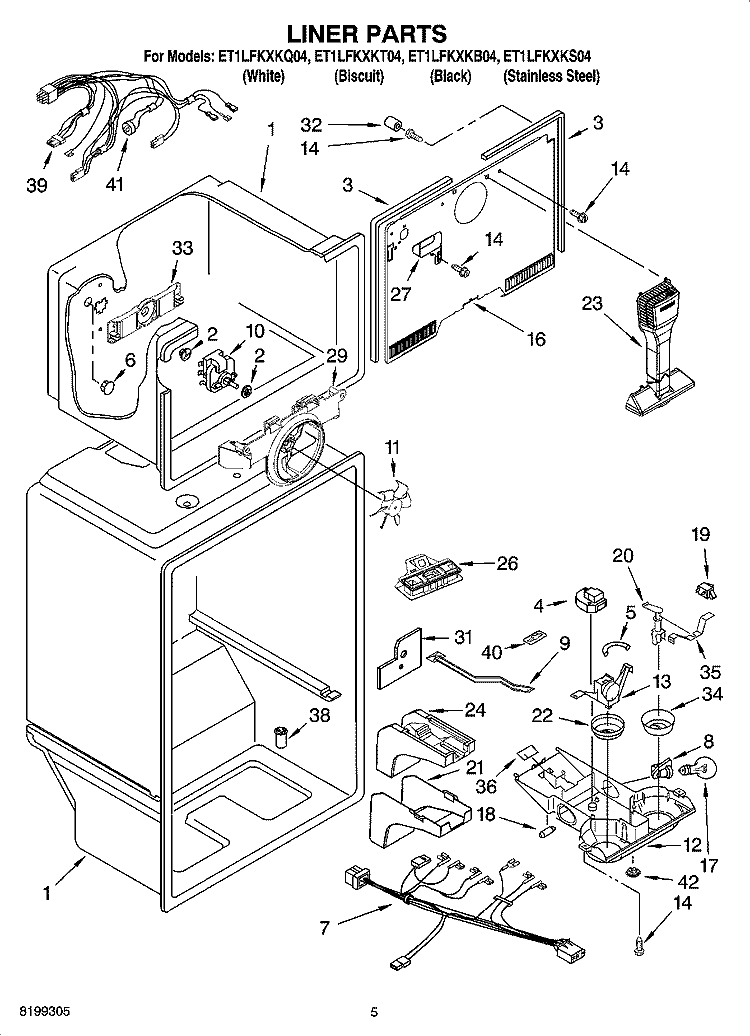 LINER PARTS Diagram and Parts List for ET1LFKXKS04  Whirlpool Refrigerator