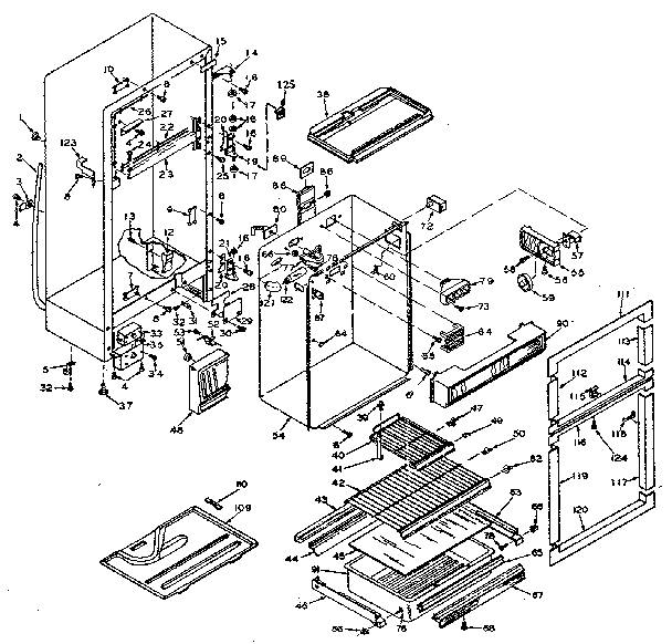 Refrigerator Cabinet Parts Diagram and Parts List for 106T14ES1  Kenmore Refrigerator