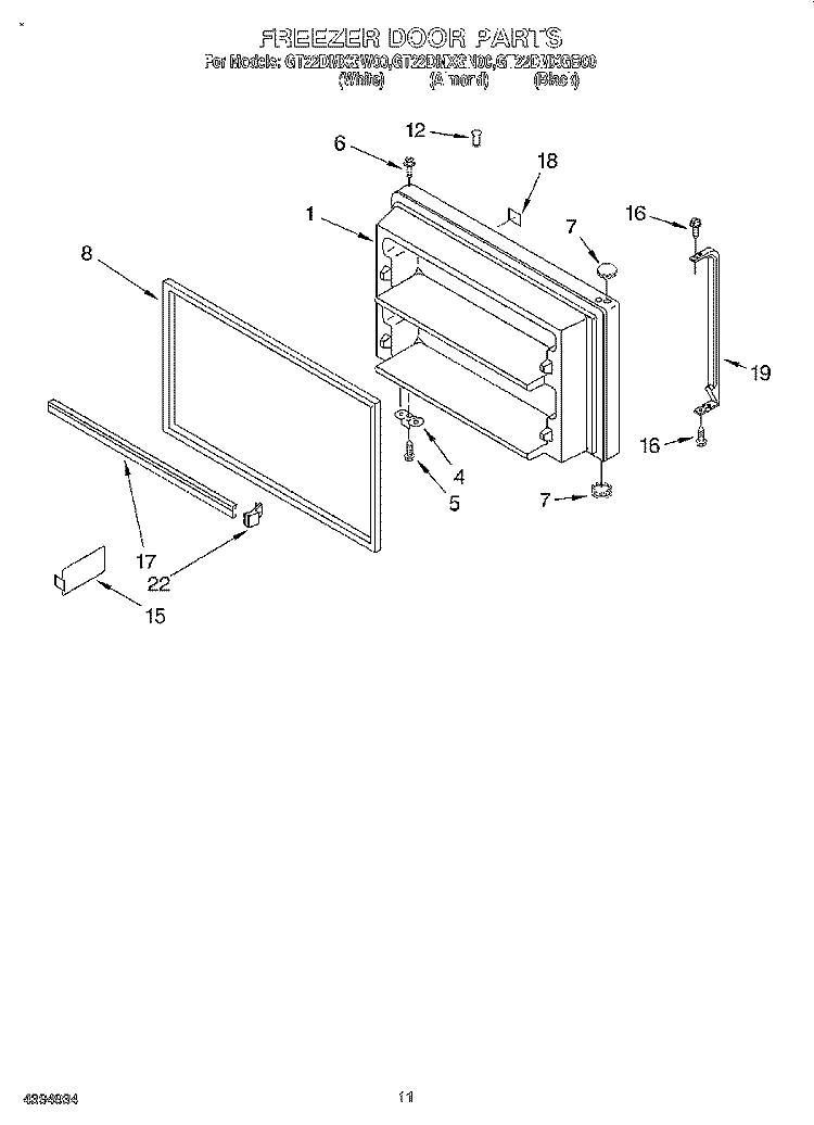 FREEZER DOOR, LIT/OPTIONAL Diagram and Parts List for GT22DMXGN00  Whirlpool Refrigerator